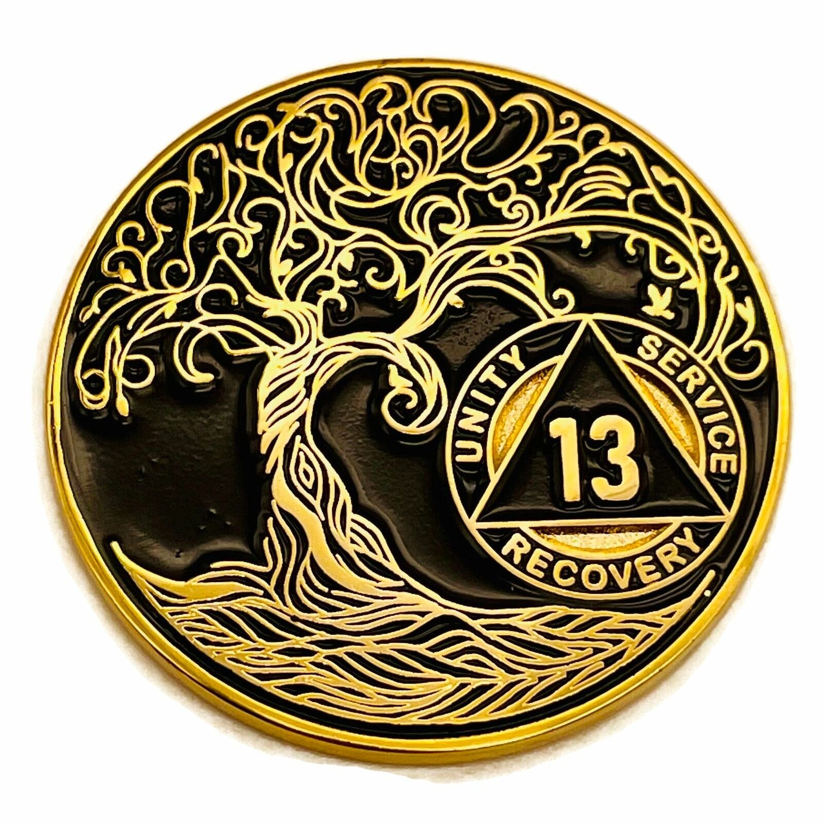 13 Year Sobriety Mint Twisted Tree Of Life Gold Plated Aa Recovery Medallion