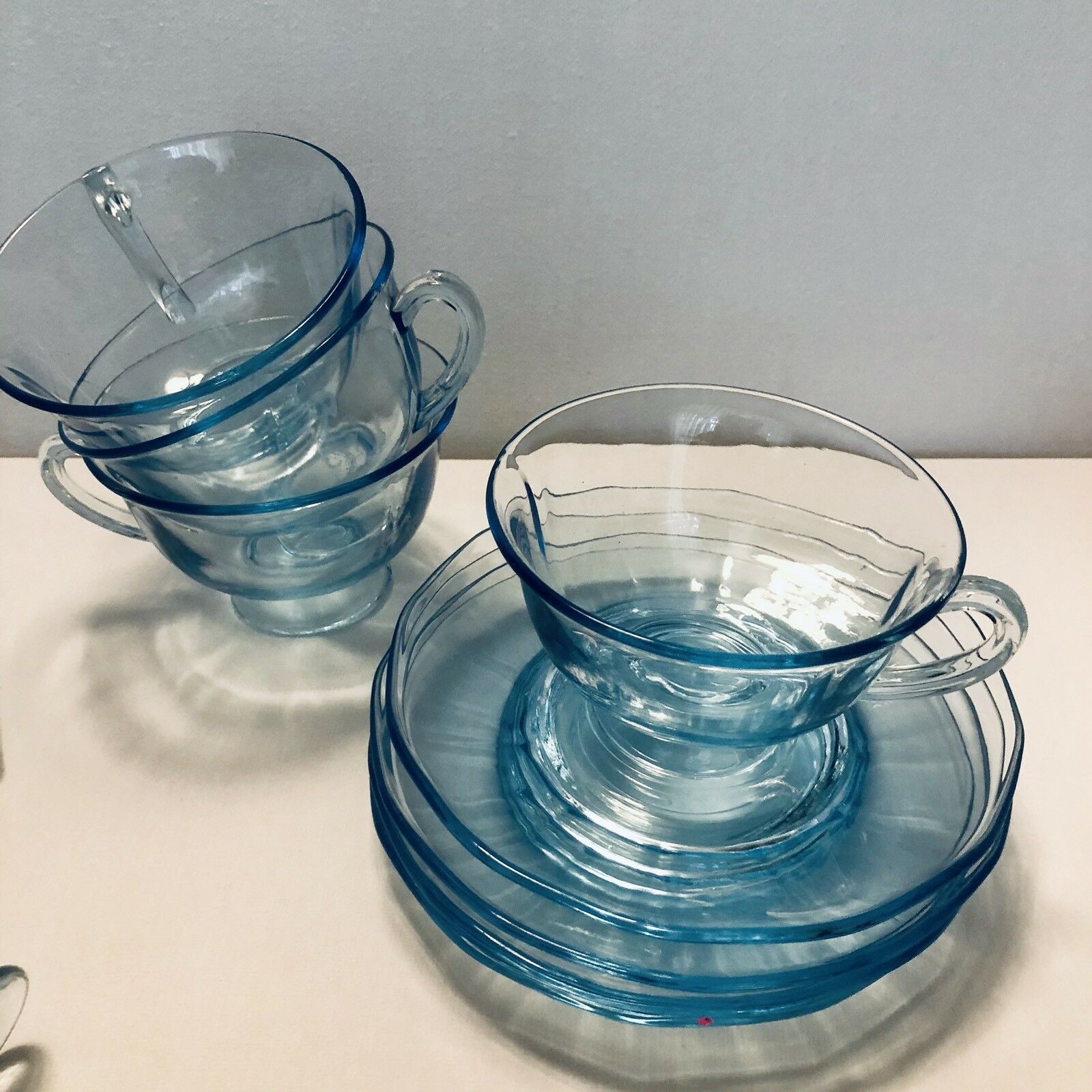Estate Find Fostoria Fairfax Azure Blue Cups And Saucers Set Of 4
