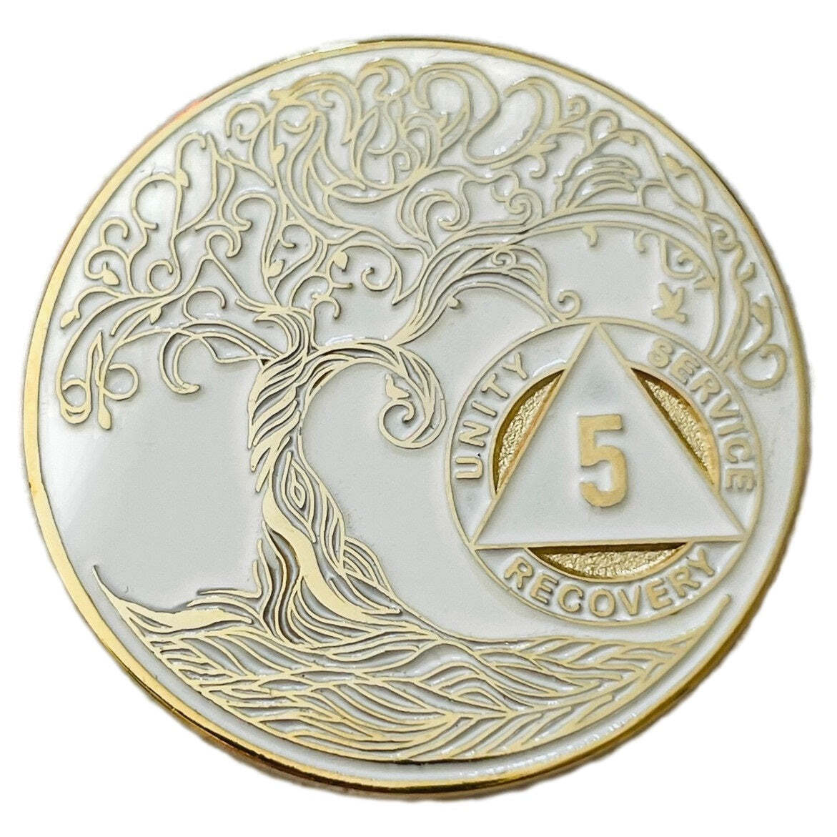5 Year Sobriety Mint Twisted Tree Of Life Gold Plated Aa Recovery Medallion - Fi