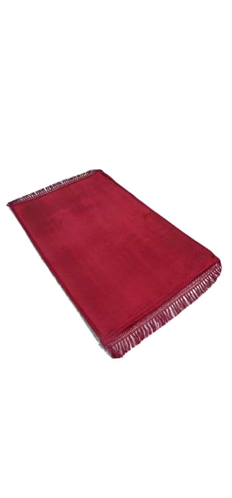 Big Islamic Plush Velvet Prayer Rug | Solid Simple One Color Dark Red & Silver
