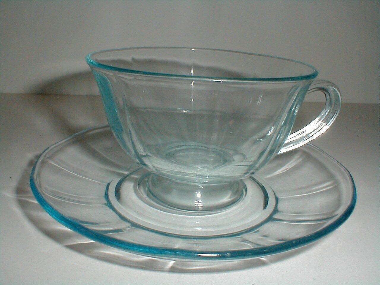 3 Fostoria Glass Blue Fairfax Cup Saucer Sets_lot Of Three Sets