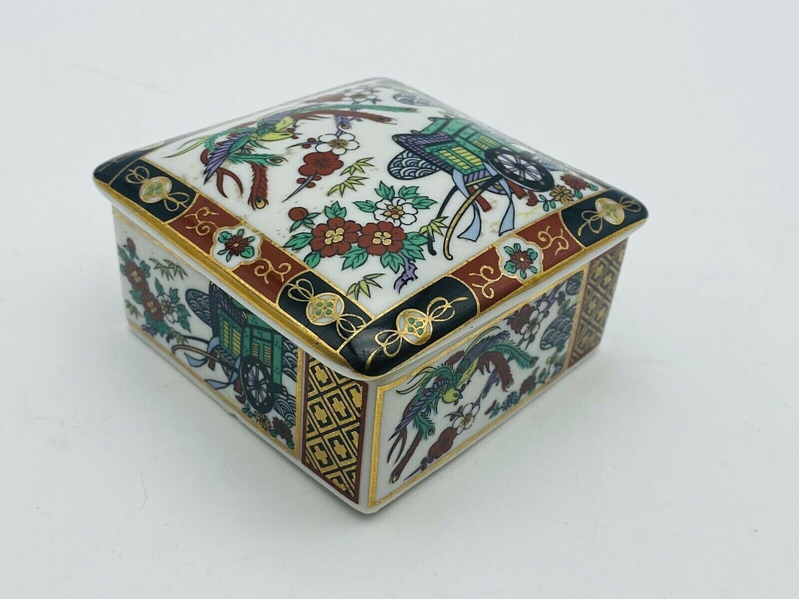 Vintage Heritage Imari Porcelain Japanese Asian Trinket Box Crane Bird Floral