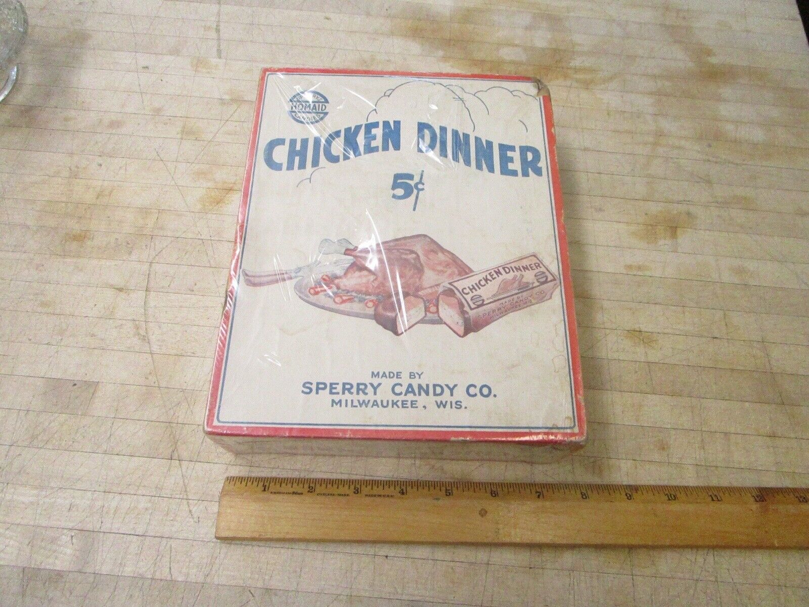 Chicken Dinner Candy 5c Original  Counter Display Box Sperry Co.