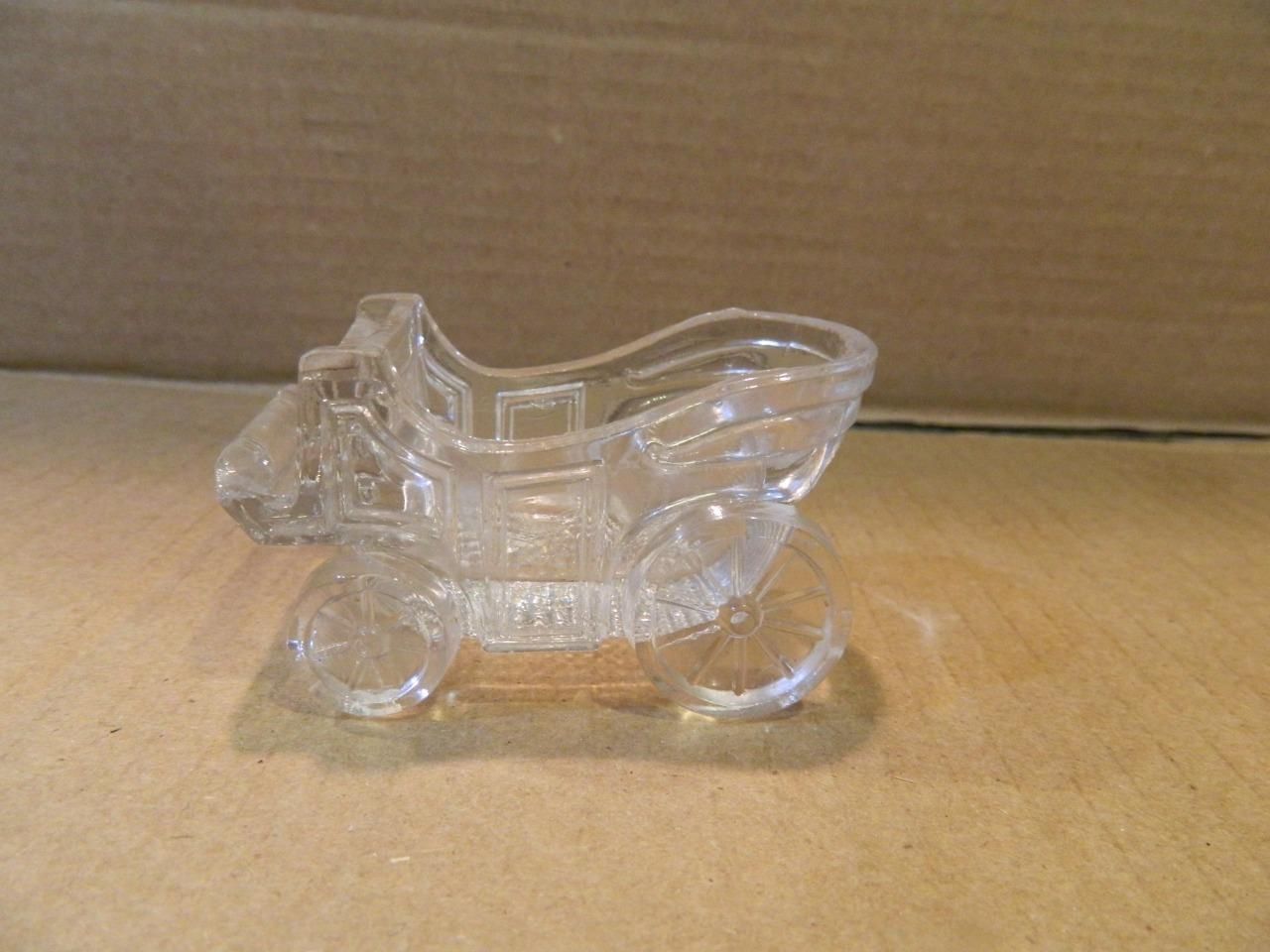 Clear Glass 3" Old West Stagecoach Candy Container 1940's