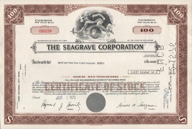Seagrave Corporation   1972  Stock Certificate