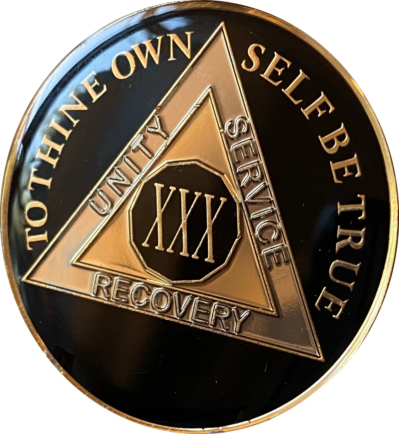 30 Year Aa Medallion Large 1.5" Classic Black Sobriety Chip