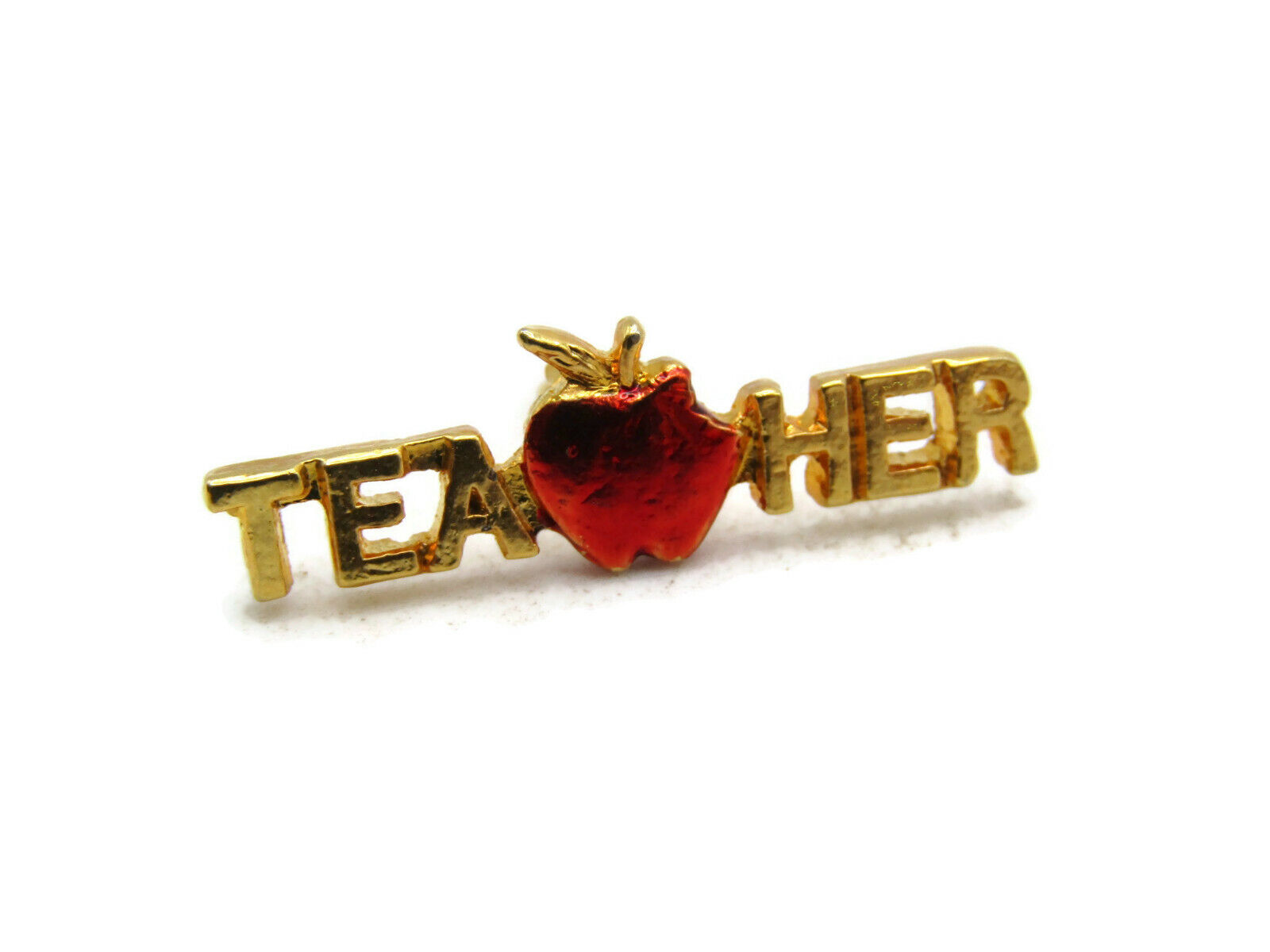 Teacher Lettered Pin Red Apple Center Teacher Gift Gold Tone