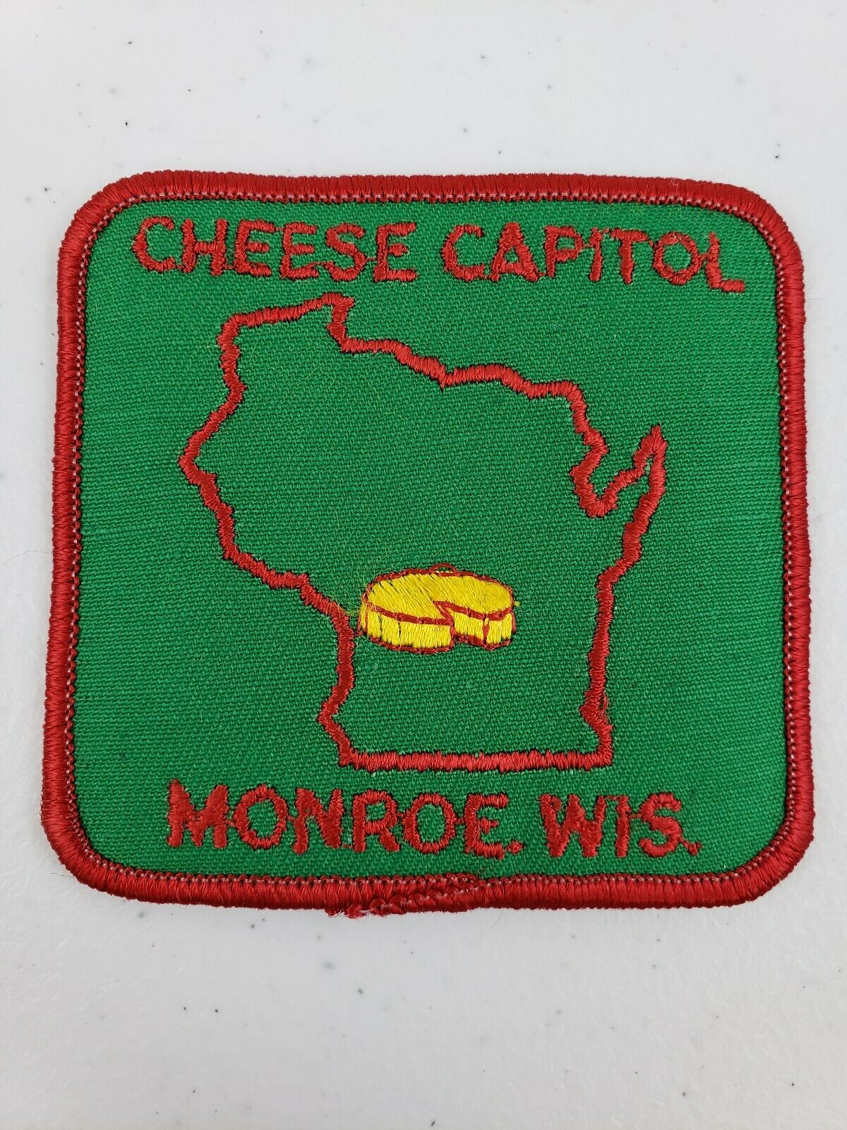 Vtg Swiss Cheese Capital Of The Usa Capitol Monroe Wisconsin Souvenir Patch 3"