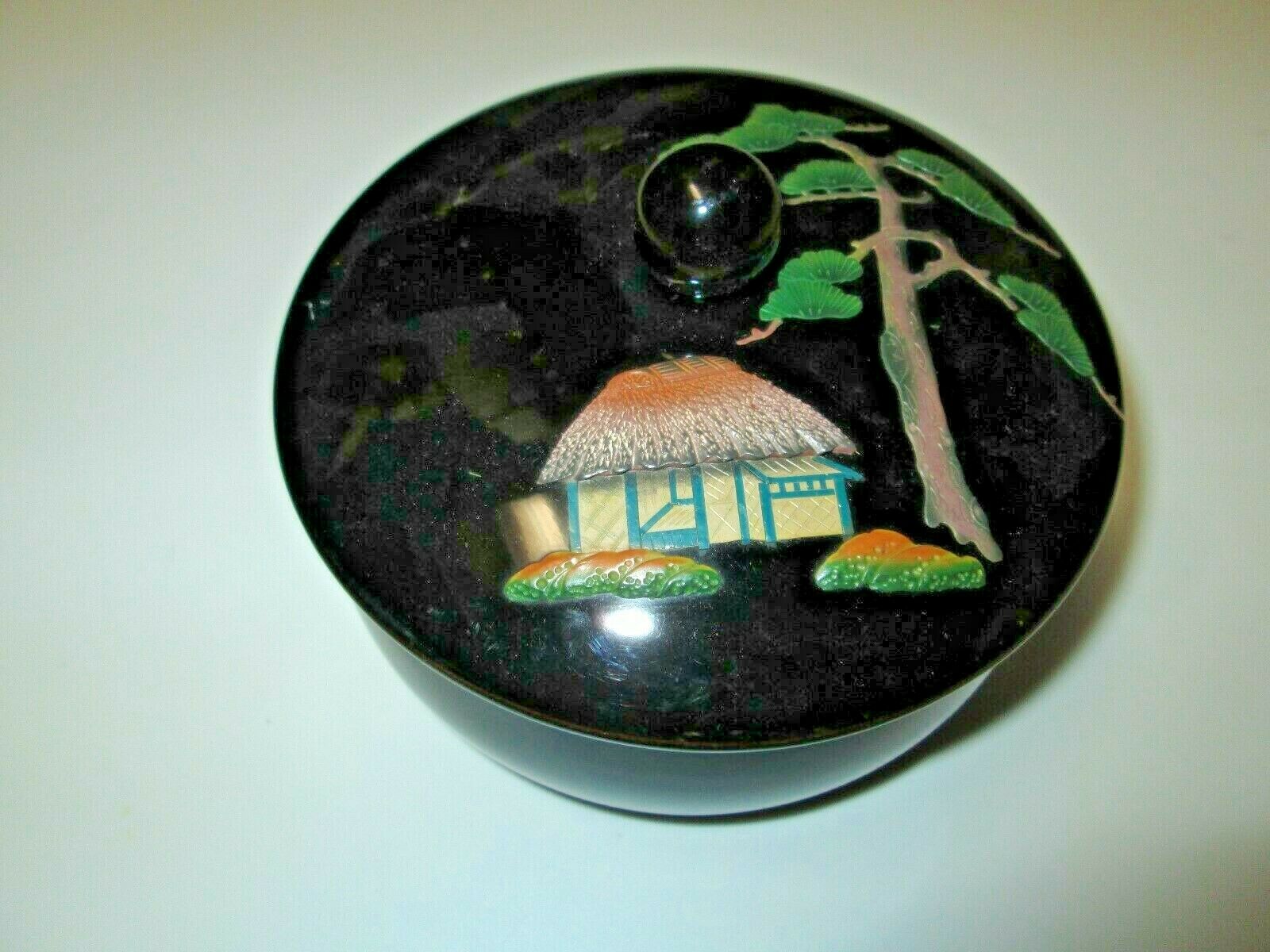 Vintage Bembo Okinawa Lacquerware Lidded Trinket Box Container Textured Lid