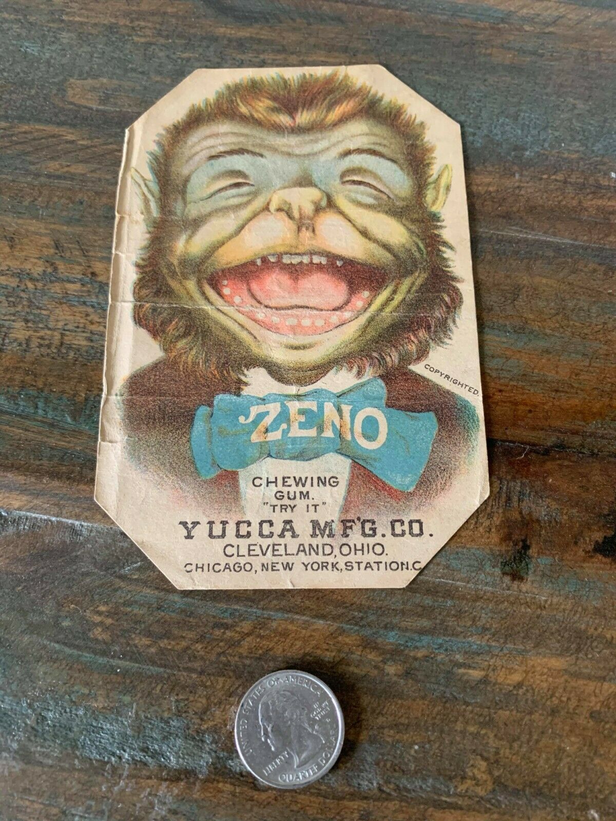 Antique Zeno Chewing Gum Paper Advertising Card - Yucca Mfg. Co