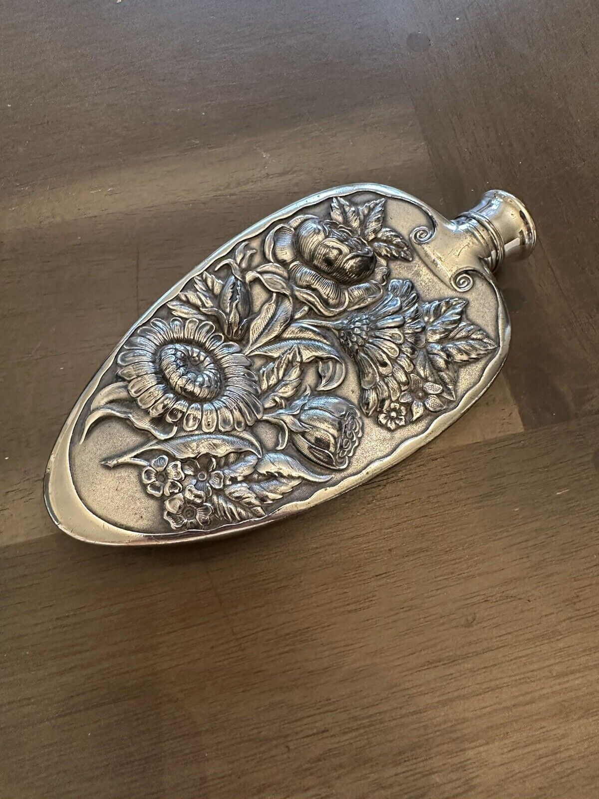 Repousse Derby Silver Flask