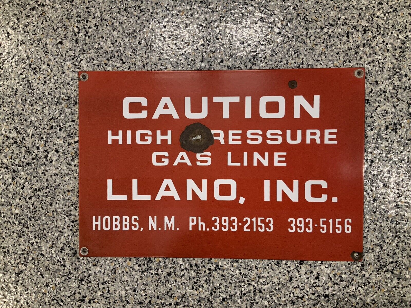 Porcelain Llano Inc. Hobbs Nm Caution Sign “high Pressure Gas Line” 18x12