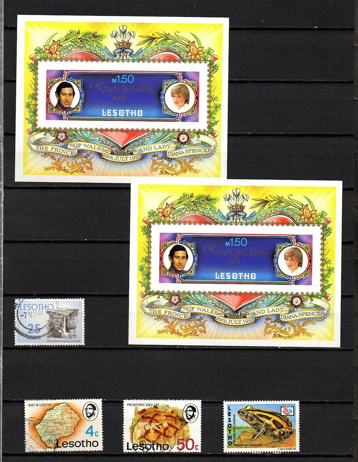 Lesotho - 2 X Nhm Lady Dana/prince Charles Wedding Ms Plus 4 Used Stamps