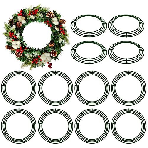 Thealyn 12 Pack 18'' Metal Wreath Frame Green Wire Wreath Rings For Christmas...