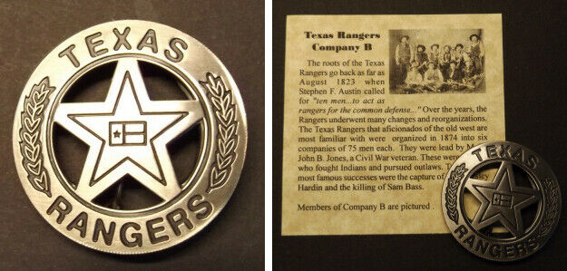 Texas Ranger Badge, Company B, Old West, Western, Silver