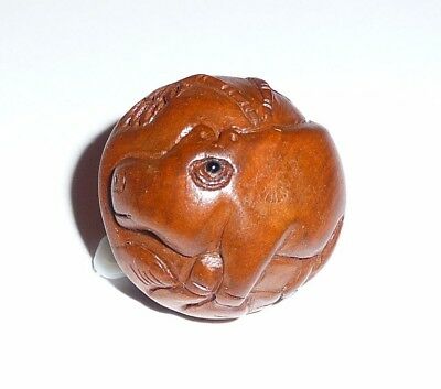 Wonderfully Detailed Hand Carved Hippo Boxwood Round Button 1" Diameter