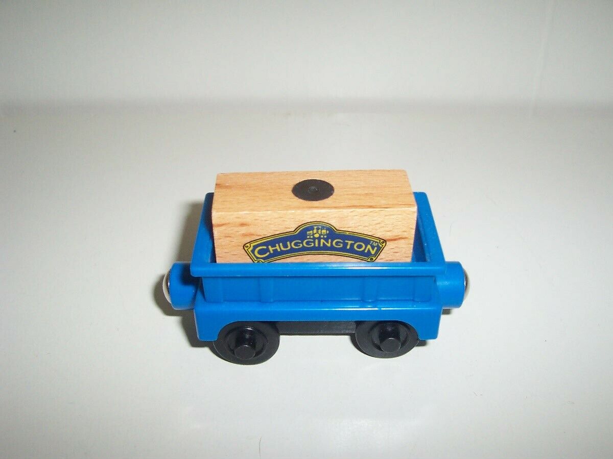 Chuggington Wooden Train Blue Cargo Car With Magnetic Cargo Fits Thomas Track