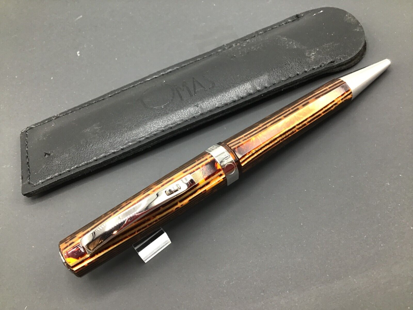 Omas Italy Celluloid Amber Arco Rhodium Trim Ballpoint Pen New W/o Box