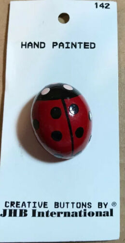 Large Handpainted Jhb Chunky Wood Realistic Ladybug Lady Bug Button 1 1/8”