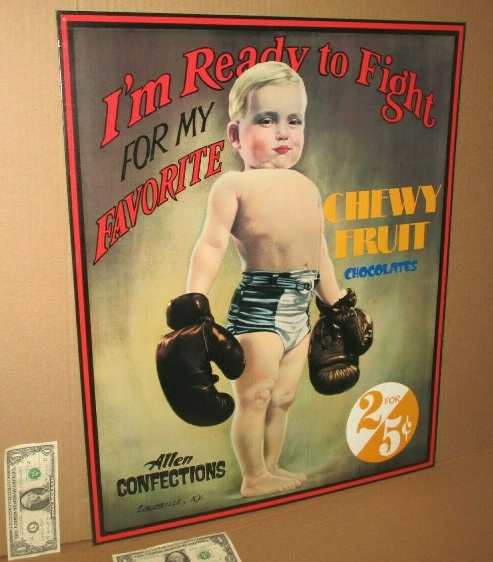 Candy Sign - Louisville Ky Boy Boxer Ready To Fight Big Kentucky Confections Tin