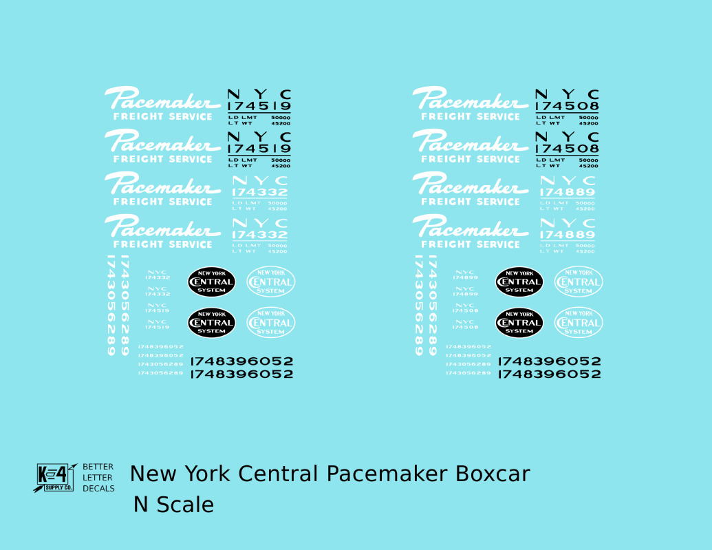 K4 N Decals New York Central Pacemaker Boxcar