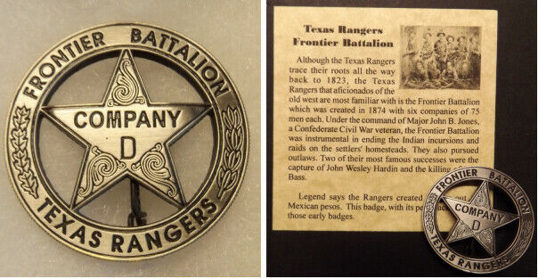 Texas Ranger Badge, Peso Back Company D, Frontier Battalion, Old West, Western
