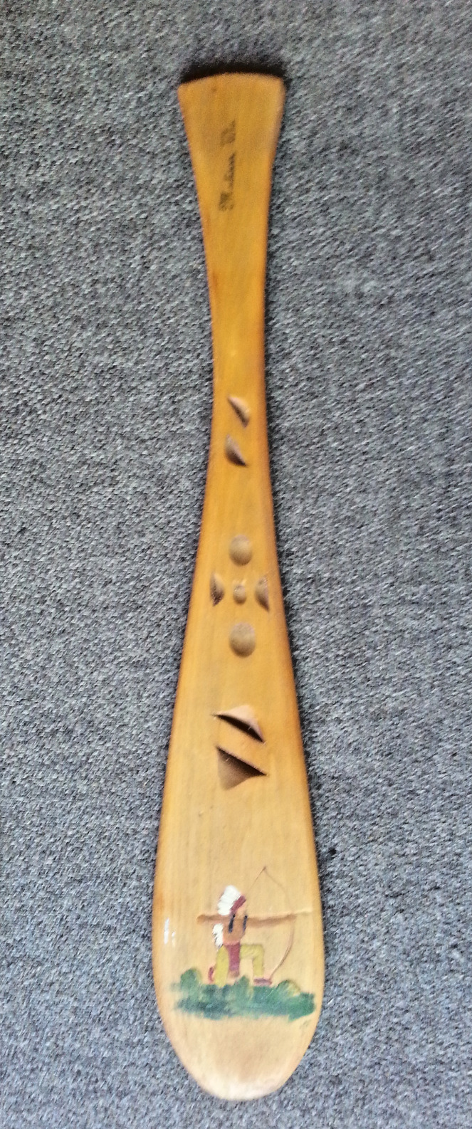 Vintage American Indian Painted On Mini Souvenir Wood Paddle Madison Wisconsin