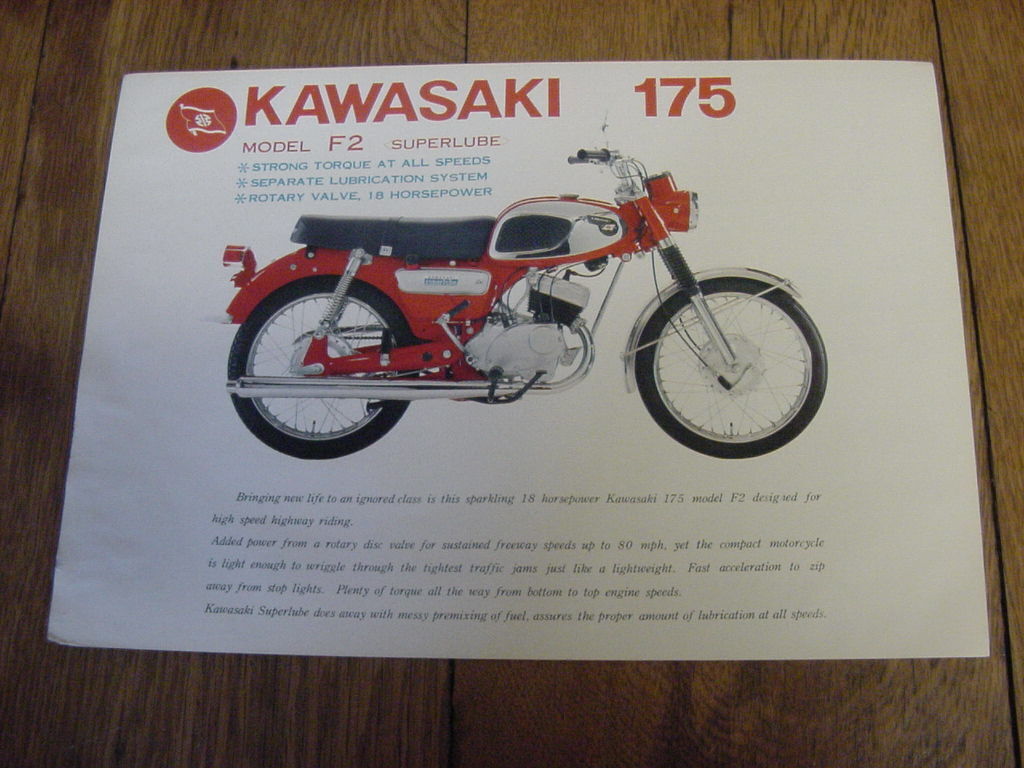 Vintage Original Kawasaki 175 F2 Motorcycle Brochure 1960's