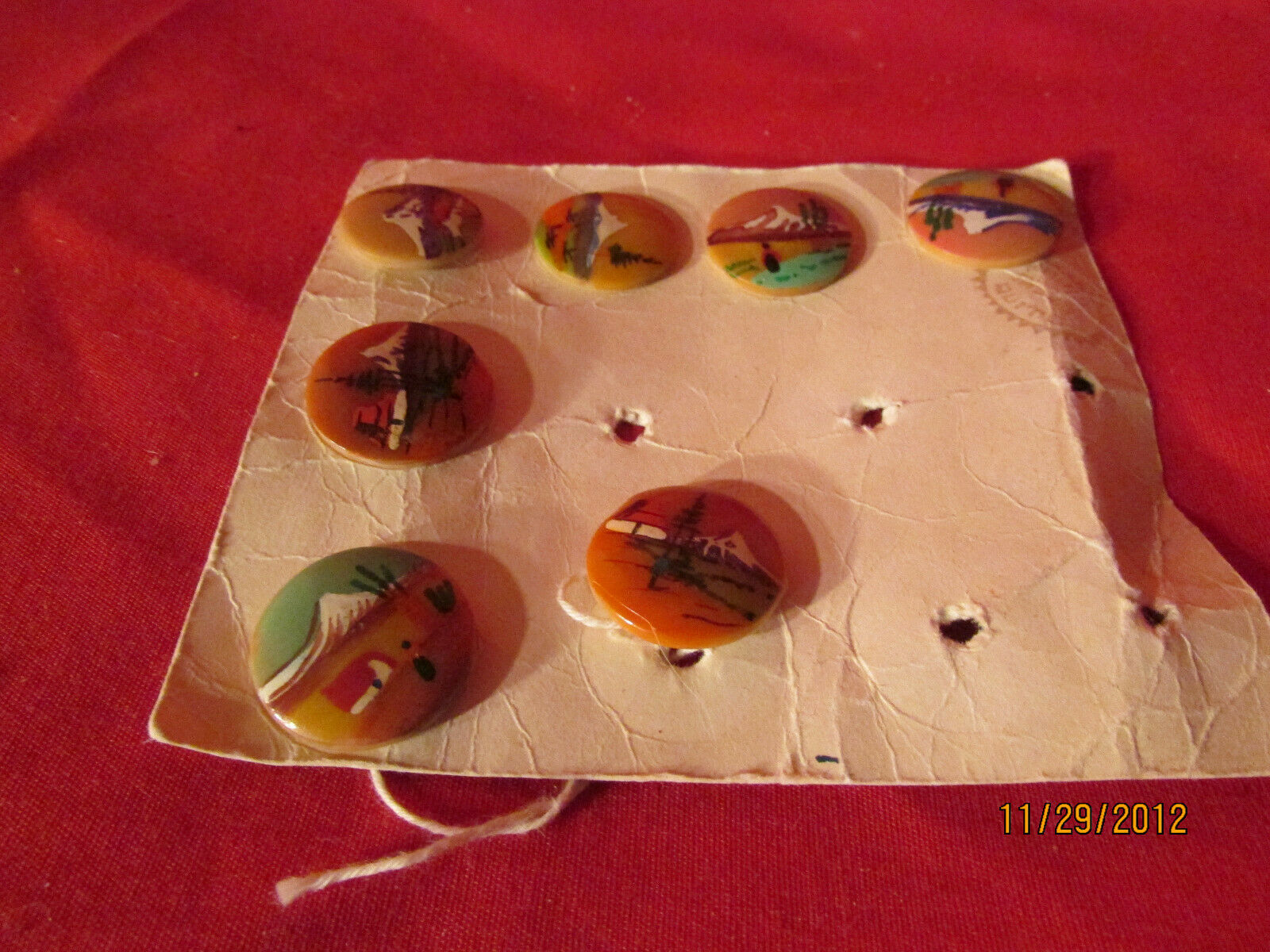 7 Vintage Pre Wwii Hand Painted Wood Buttons