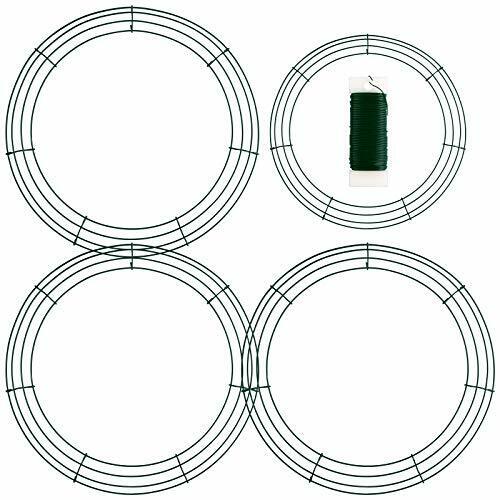 Elcoho 4 Pack Wreath Frames 2 Size Dark Green Wreath Wire Rings With Flexible...