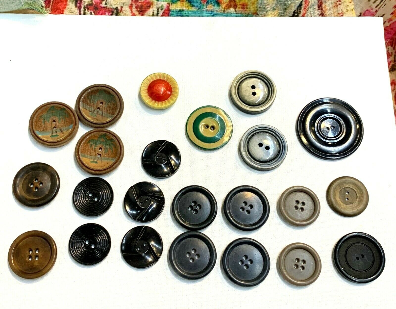 Vintage Button Lot Plastic Wood Hand Painted