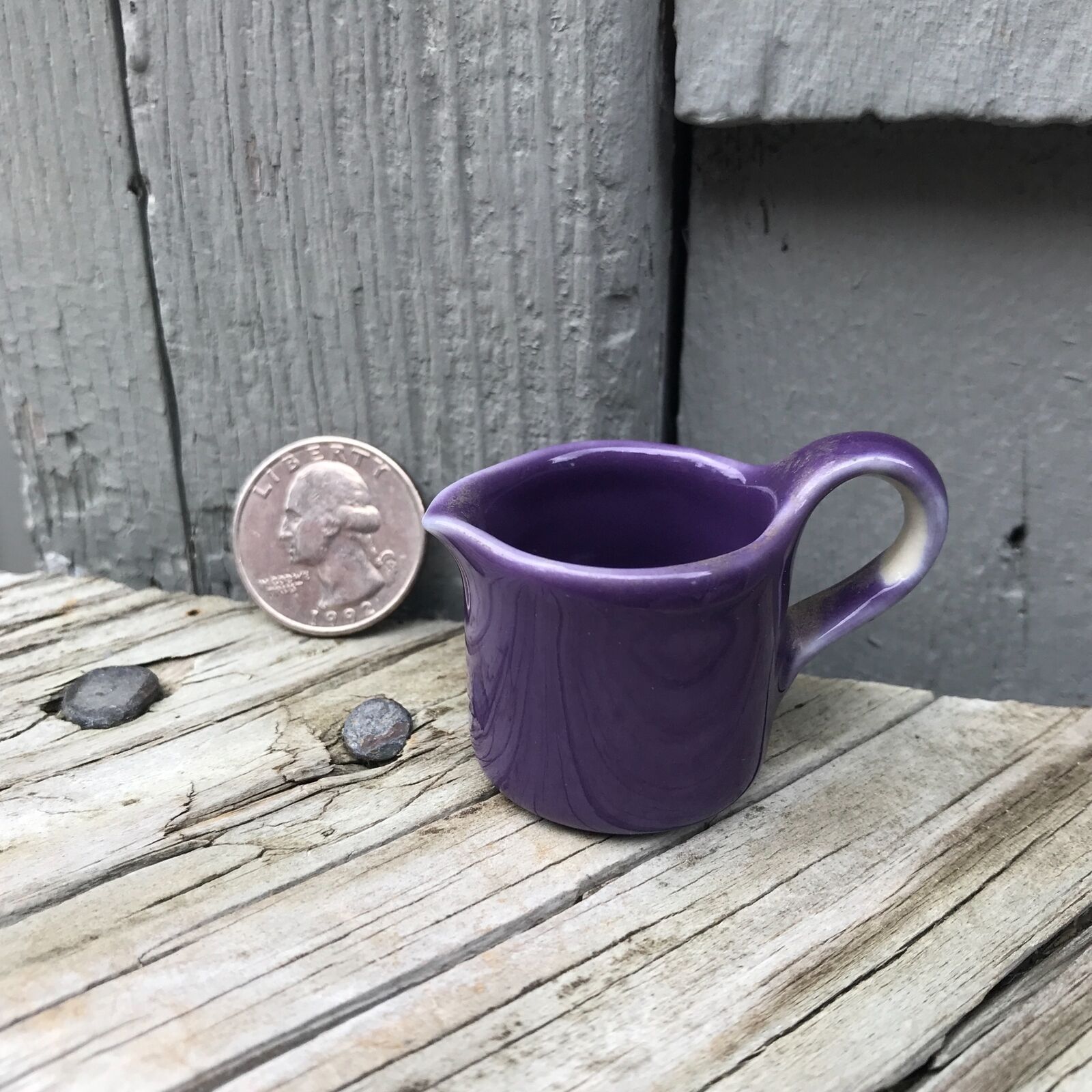 Vintage 1.25" Purple Glaze Size Doll Miniature Porcelain Pitcher