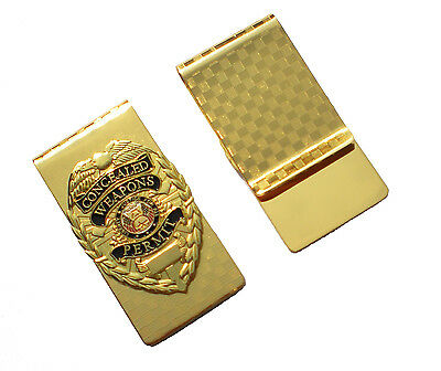 Cwp Ccw Concealed Weapons Carry Permit Badge Money Clip Gold License Keychain