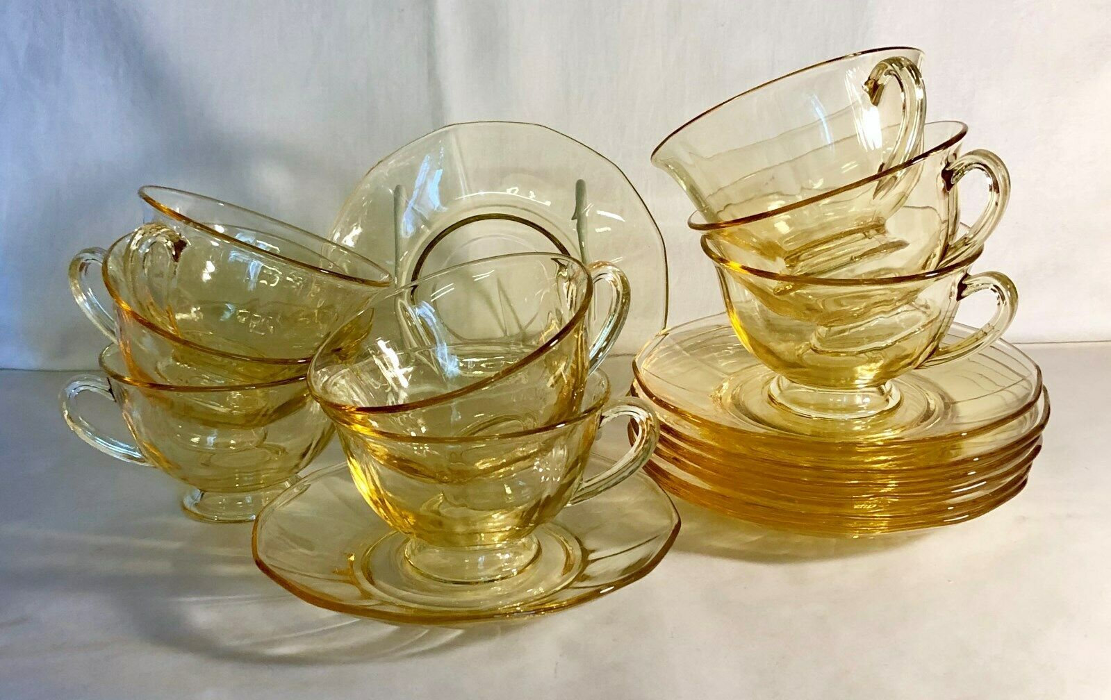 8 Fostoria Topaz Fairfax Footed Cups And Saucers