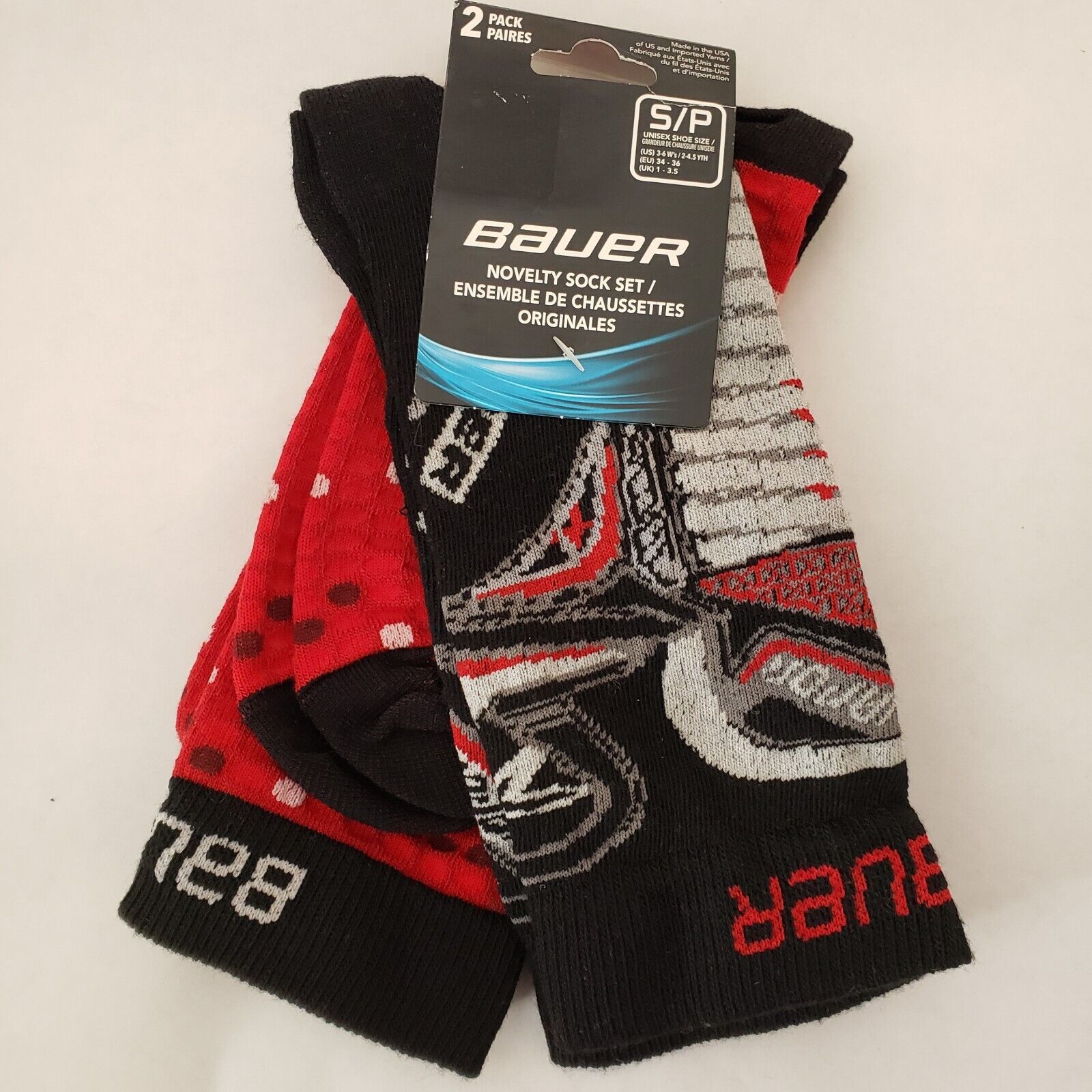 Bauer Novelty Holiday Socks Size S/p 2-4.5 Yth Mid-calf Light Compression 2 Pack