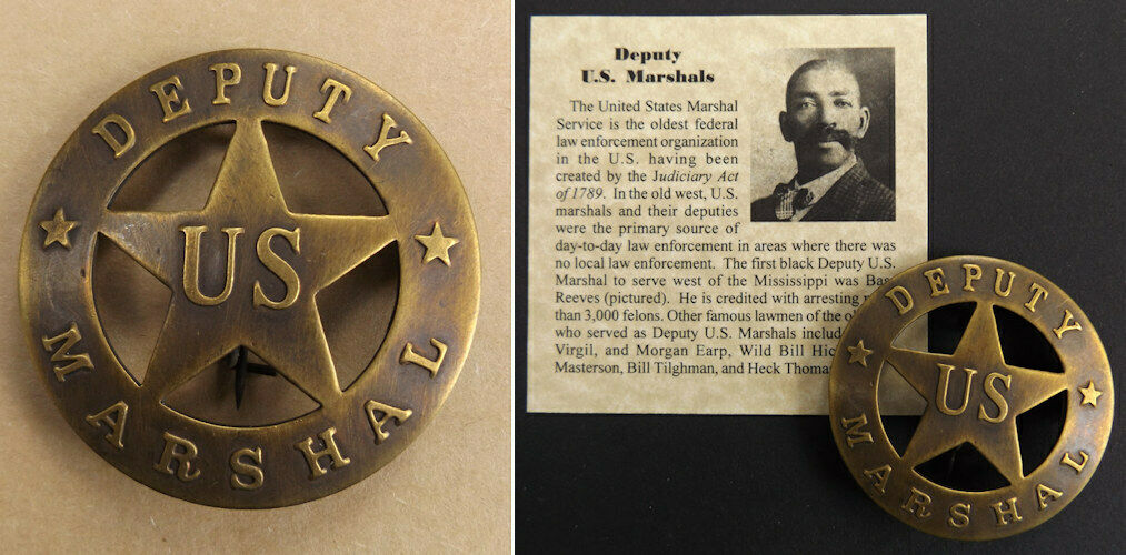 Deputy U.s. Marshal Badge, Round, Antiqued Brass, Old West, Western, Bass Reeves