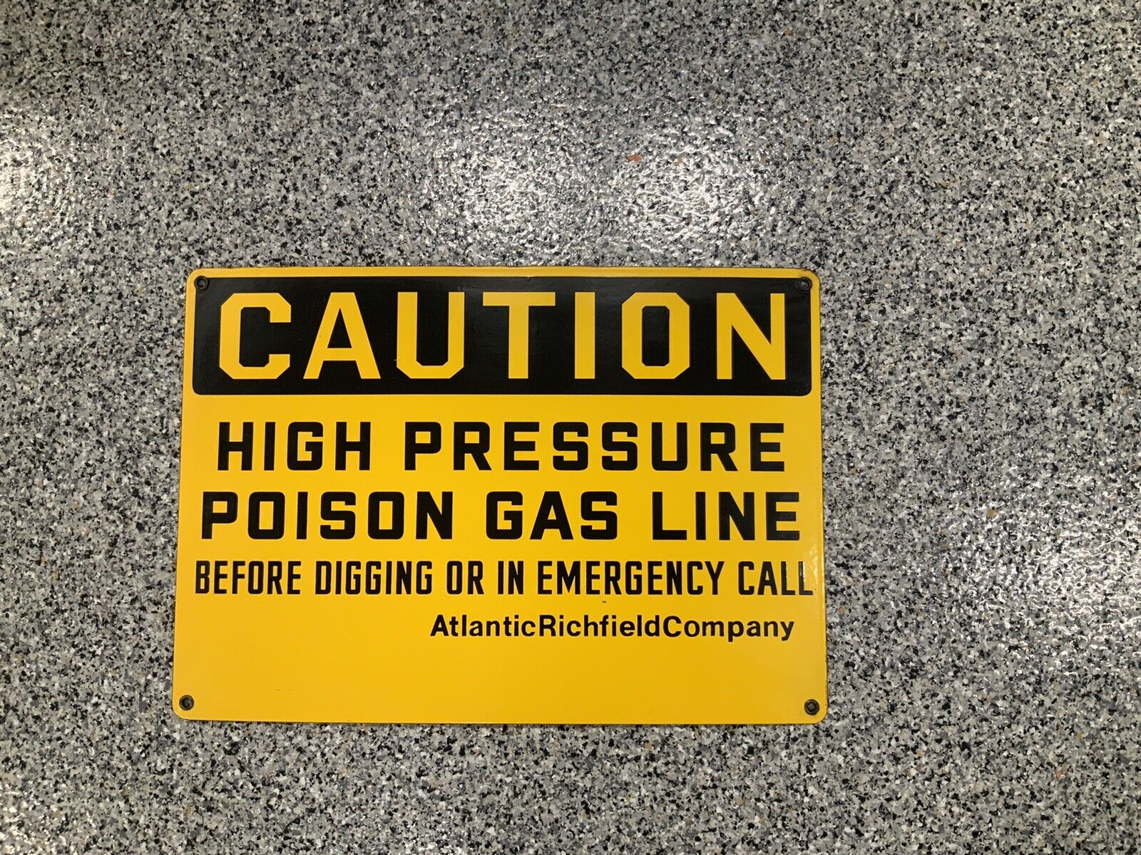Porcelain Atlantic Richfield Caution Sign “high Pressure Poison Gas Line” 20x14