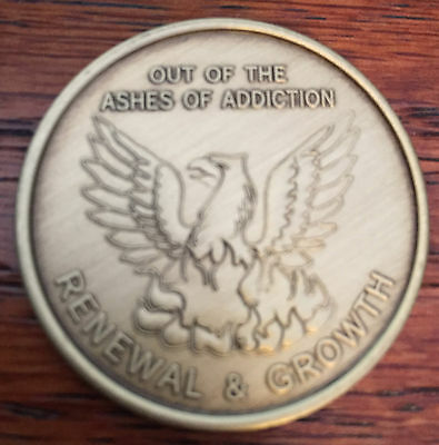 Out Of The Ashes Of Addiction Renewal & Growth Bronze Medallion Serenity Prayer