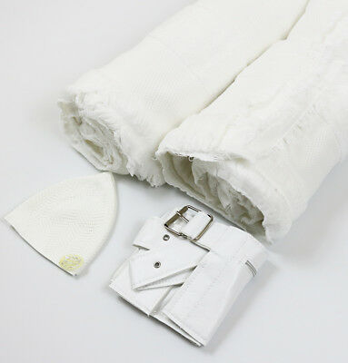 Combo: Men's Islamic Cotton Ihram Ahram Set For Hajj Umrah - Towels, Belt,  Kufi