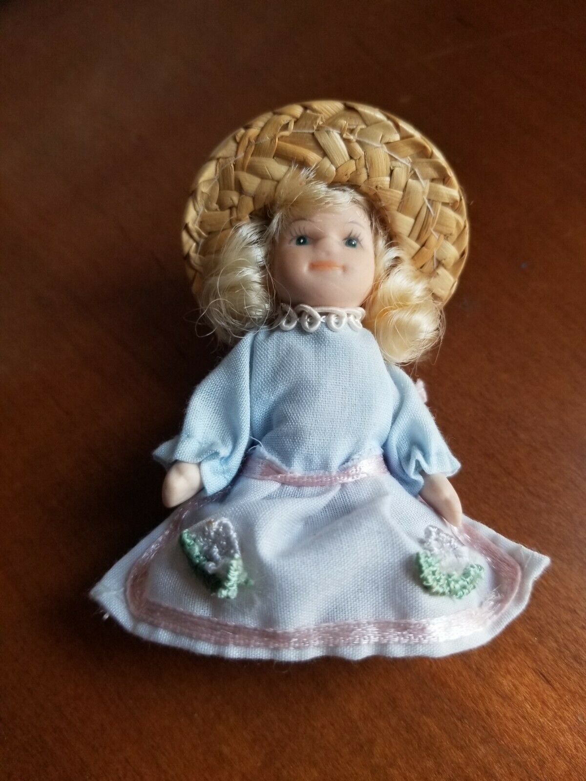 Ganz Collectible 3" Porcelain Doll With Blue Dress And Apron