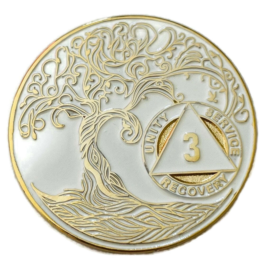 3 Year Sobriety Mint Twisted Tree Of Life Gold Plated Aa Recovery Medallion - Th