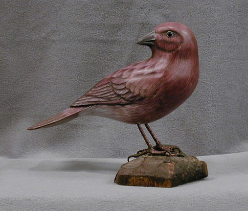 Artist Signed Hand Carved Wooden State Bird Of New Hampshire Purple Finch