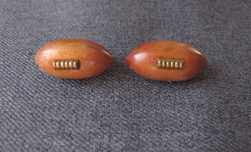 2 Vintage Golden Meta Wooden Football Ball Shaped Buttons  *2