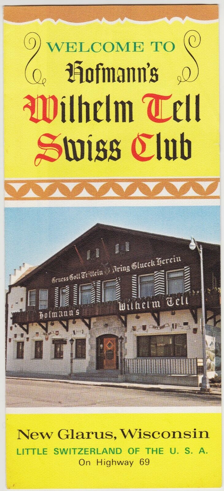 C1970 Wilhelm Tell Swiss Club Restaurant New Glarus Brochure