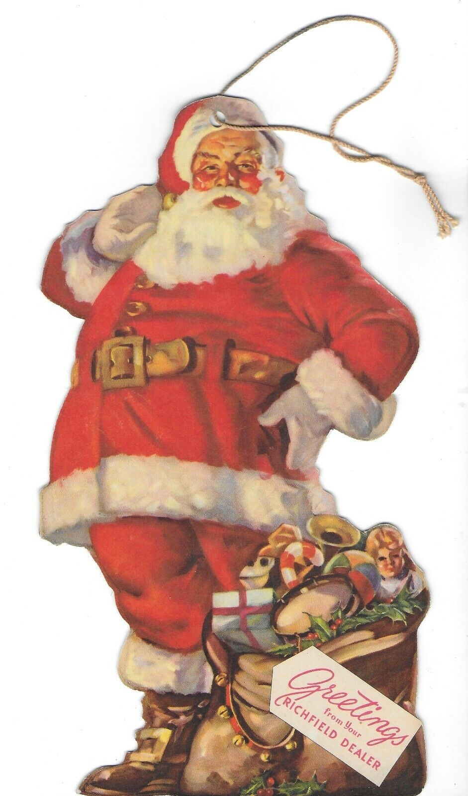 1940-50s Cardboard Atlantic Richfield Santa Claus Promotional Window Hanger