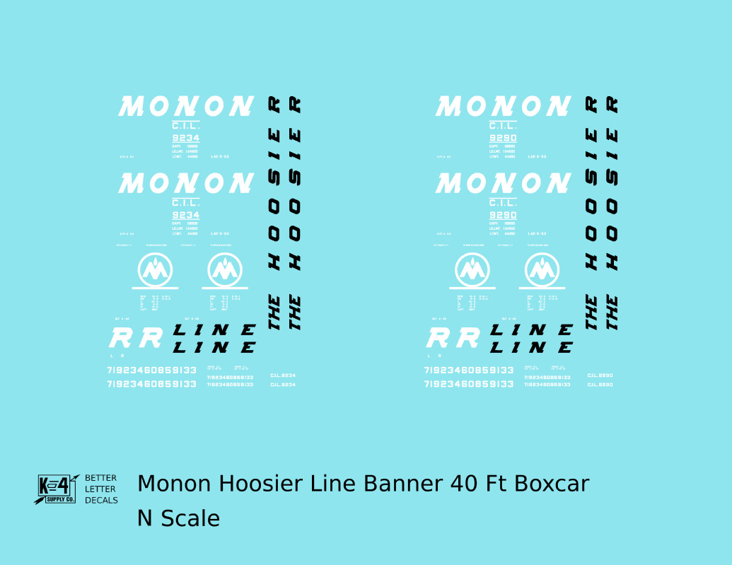 K4 N Decals Monon (cil) 40 Ft Boxcar White Banner Scheme