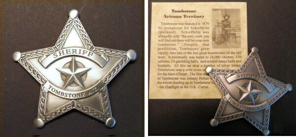 Tombstone Arizona Territory Sheriff Badge, Boxed, Star, Silver, Old West Western