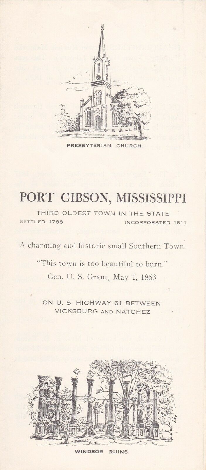 C1960 Port Gibson Mississippi Historic Homes Brochure