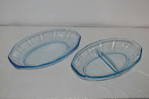 2 Fostoria Fairfax Azure Blue Glass 8.75" Relish Dishes