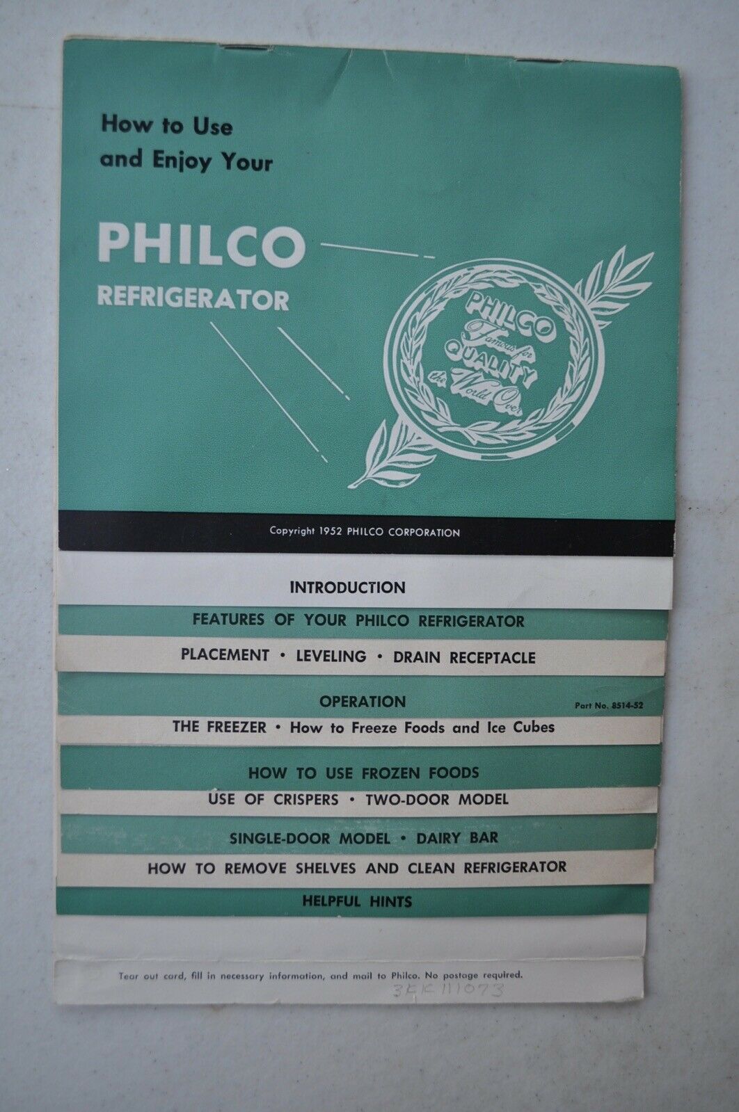 Vintage Philco Refrigerator Booklet 1950’s